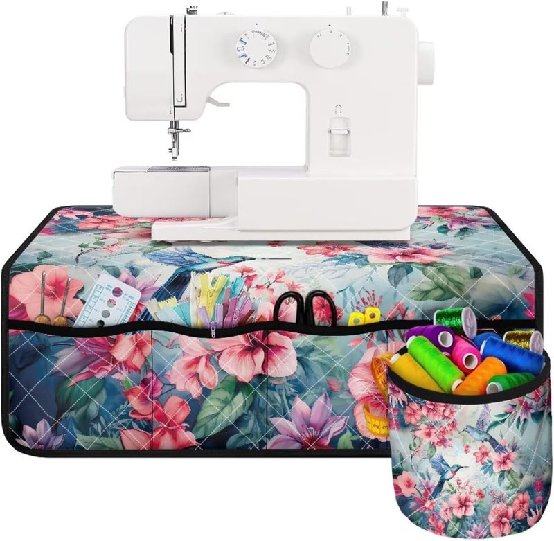 Kathyboom Bird Pink Flowers Sewing Machine Mat with Pockets for Sewing Accessories Non Slip Mats Reduce Noise Vibration, Movement - Image 2